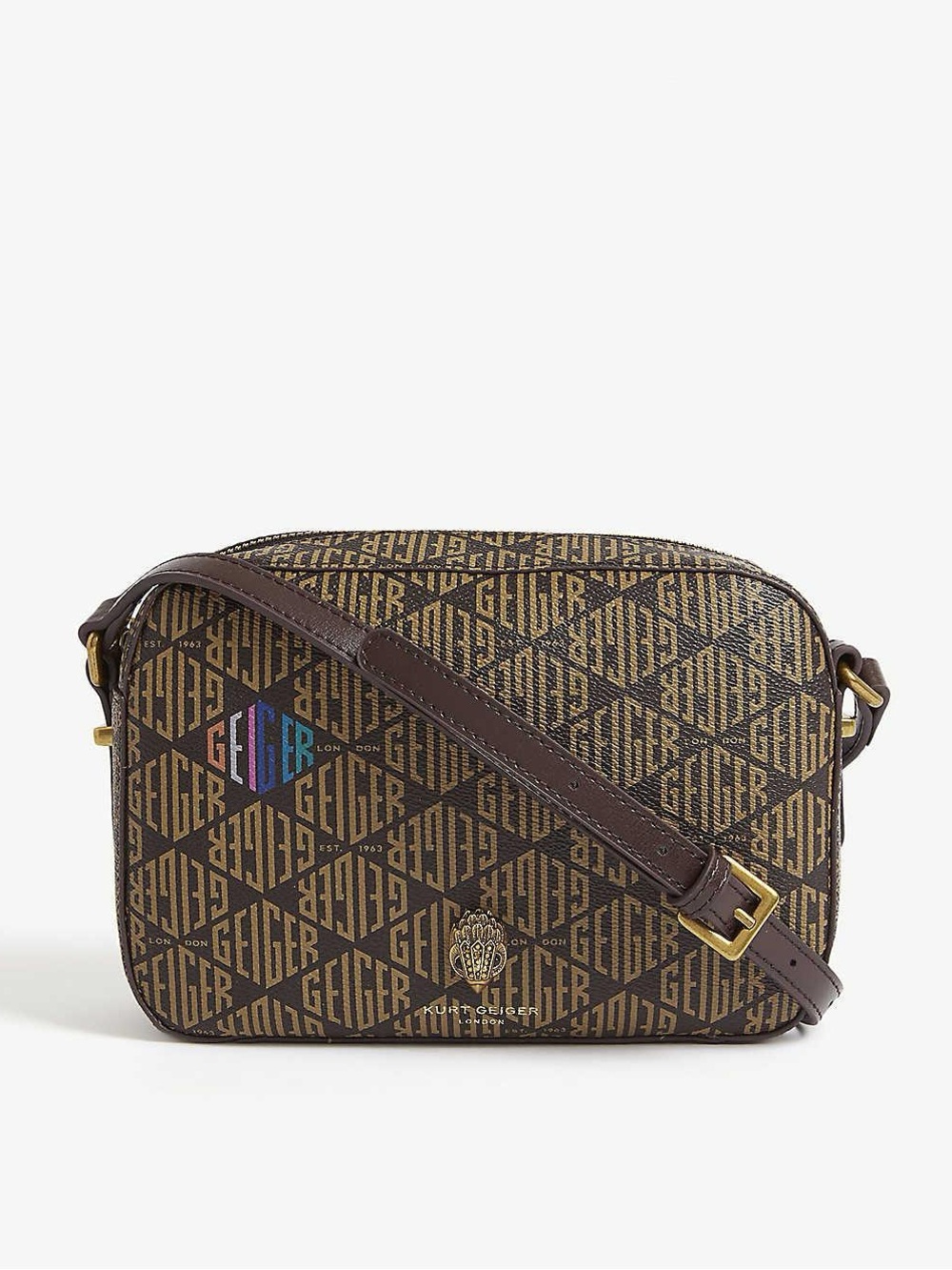 Kurt Geiger EUC Brown Monogram Richmond Camera Bag